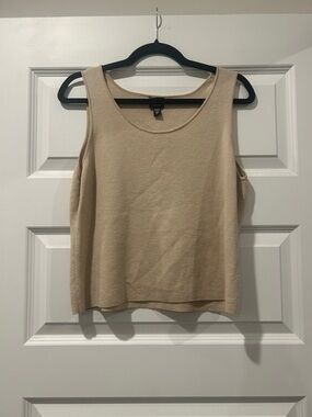 Eileen Fisher Cream Wool Sweater Vest Tank Top - L-see photos for small hole